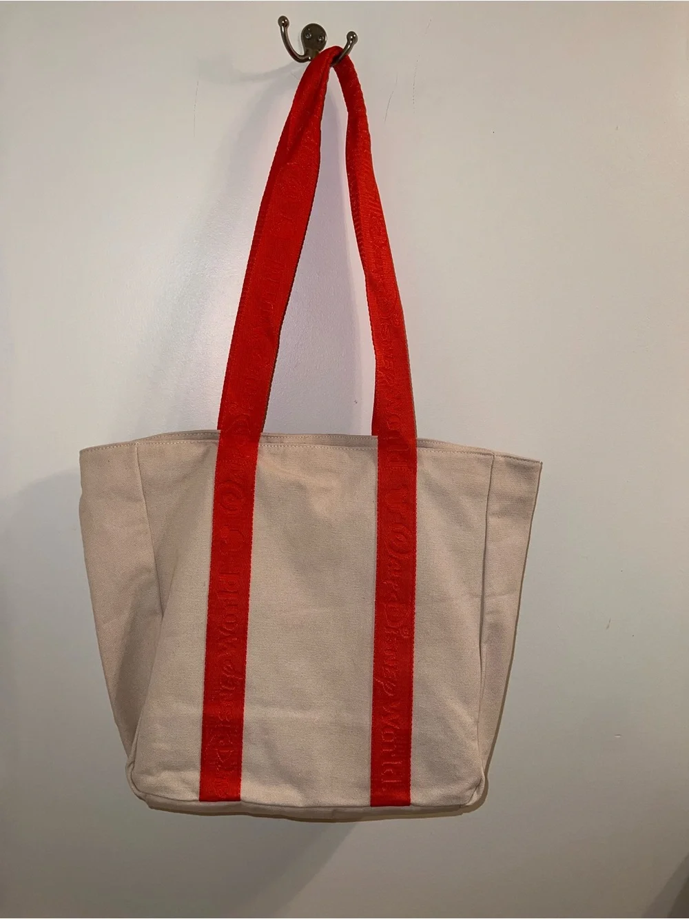 Walt Disney World Resort Canvas Tote Bag Beige Canvas with Orange Straps New